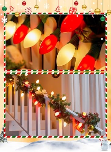 C9 Christmas Lights Outdoor, 100Ft 50 LED Red & Warm White String Lights