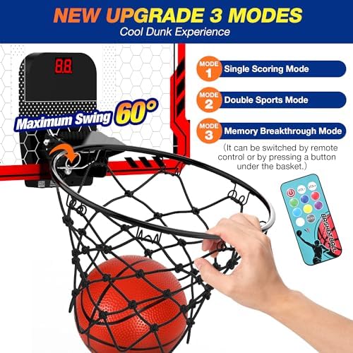 ropoda Indoor Basketball Hoop with Scoreboard & 7 LED Lighting, Mini Hoop
