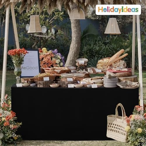 HolidayIdeas 6-Pack 6ft Black Rectangle Craft Shows Fitted Tablecloth
