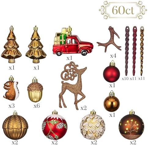 Valery Madelyn 60ct Christmas Tree Decorations Ball Ornaments Set