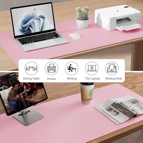 Aothia Leather Desk Pad Protector, Office Desk Mat, Large Mouse Pad, Non-Slip PU Leather Desk Blotter, Laptop Desk Pad, Waterproof Desk Writing Pad for Office and Home (48"x17", Fairy Pink)