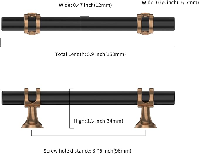 Asidrama 6 Pack 3.75 Inch(96mm) Champagne Bronze and Matte Black Cabinet Pulls Heavy-Duty Solid Kitchen Cabinet Handles Black Drawer Hardware for Bathrooms Cabinets