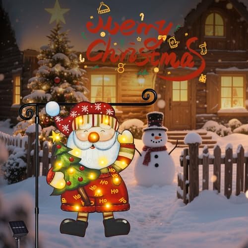 Lighted Christmas Santa Claus Garden Flag Decor, 12x18 In