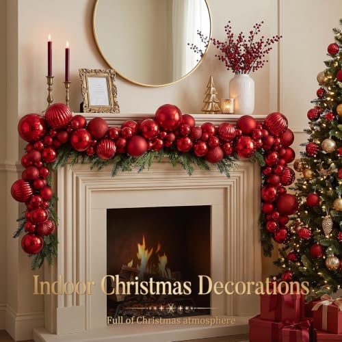 12.1 ft Christmas Ball Garland, Red