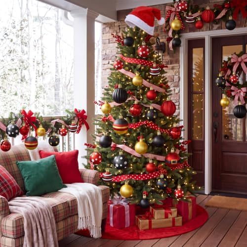 Sosation 29 Pcs Red Black Retro Cartoon Christmas Tree Decor Complete Set