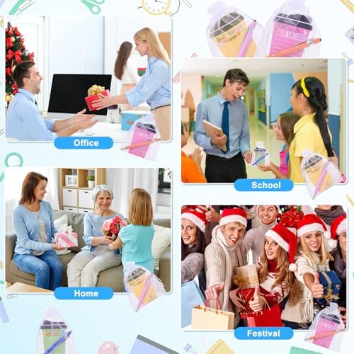 36 Set Teacher Appreciation Gifts Bulk Team - 36 Coffee Cup Notepad+ 36 Ballpoint Pens+ 36 Drawstring Gift Bags, Bulk Gifts for School Office Christmas Teacher's Day Coworker Nurse Employee