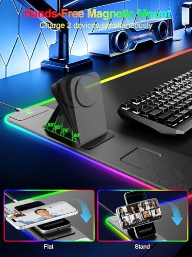 Wireless Charging Mouse Pad with Magnetic Phone Stand, 31.5"x15.8" Large