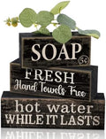 Lineshading 4 Pcs Wooden Bathroom Block Signs, Farmhouse Shelf Decor