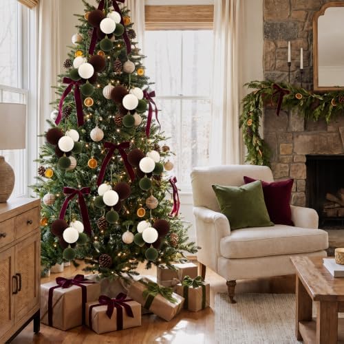 Roowest 4 Sets Large Neutral Velvet Christmas Ball Clusters Ornaments Decor