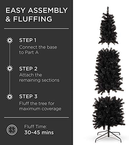 Best Choice Products 6ft Black Artificial Holiday Christmas Pencil Tree for Home, Office, Party Decoration w/ 608 Tips, Metal Hinges & Base