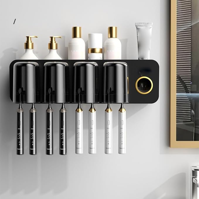 Toothbrush Rack Toothbrush Rack Bathroom Punch-Free Wall-Mounted Electric Brushing Cup Mouthwash Cup Bathroom Shelf Bathroom Toothbrush Holder