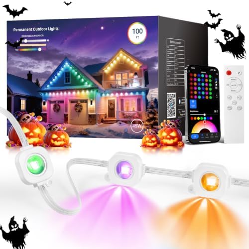 CDN Permanent Outdoor Lights for House, 100FT RGBICW Christmas Eave Lights