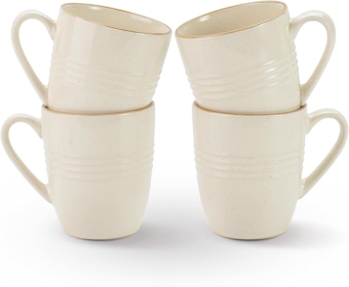 famiware Jupiter Coffee Mugs Set of 4, 13oz Coffee Mug, Microwave and Dishwasher Safe, Coffee Cups with Handle for Coffee, Tea, Cocoa, Milk, Vanilla White