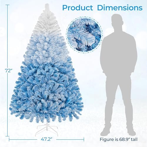 Yaheetech 6ft Prelit Flocked Christmas Tree, Blue & White, 250 Lights