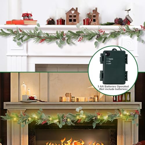 DR.DUDU 6FT Christmas Garland with Lights Mantel Decorations