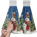 Blue Snowman Winter Kitchen Tie Towel Christmas Snow Pine Tree Birds Kitchen Hand Towels with Hanging Loops Xmas Farmhouse Bath Towel Soft Absorbent Fingertip Dish Tie Towels Set of 2
