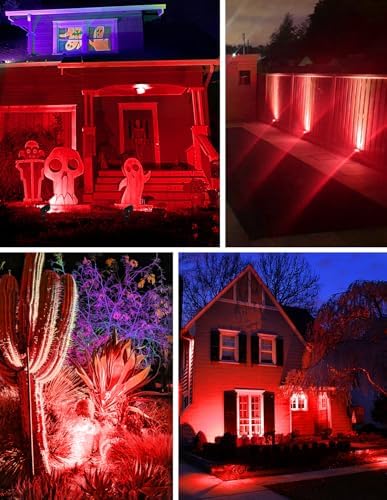 Halloween Red Landscape Lights Outdoor, 14 LED Landscape Lighting with US Plug, IP65 Waterproof Spotlights for Tree Yard Garden Pathway Christmas Decor 2 Pack