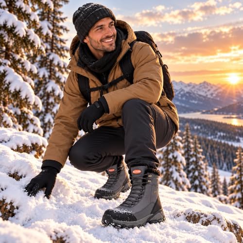 SHULOOK Men's Waterproof Winter Snow Boots: Insulated Warm Lined