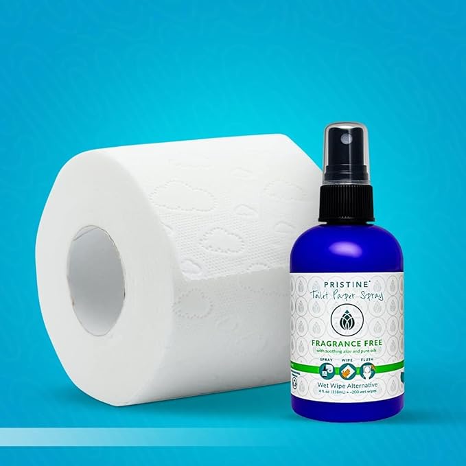 PRISTINE Toilet Paper Spray, As Seen on Shark Tank, Flushable Wipe Alternative, Personal Cleansing Bathroom Spray for Regular Toilet Tissue, Bidet Alternative, Made in USA, Fragrance Free, 32oz Refill