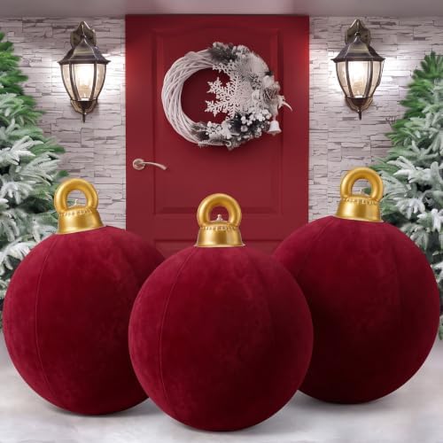 Jetec 3 Pcs 32 Inch Giant Burgundy Velvet Christmas Inflatable Balls