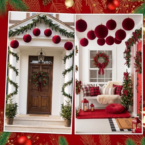Threan 6 Inch Large Burgundy Velvet Christmas Ball Ornaments