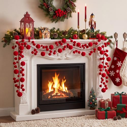 2 Pcs 6 ft Red Velvet Christmas Ball Ornament Garland