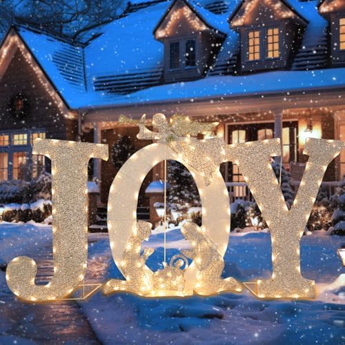 7 FT Lighted Christmas Joy & Nativity, Pre‑Lit Outdoor Yard Decor