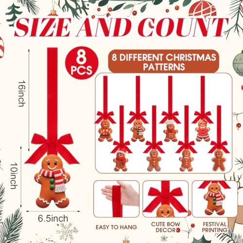8 Pcs Christmas Kitchen Hanging Ornament, Velvet, Gingerbread Man