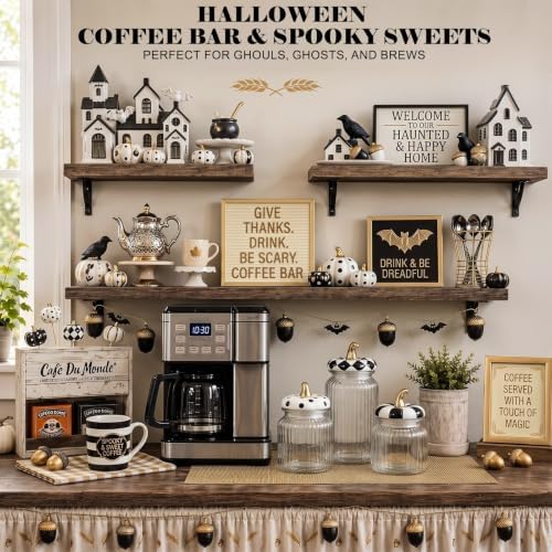 Mimorou 3 Set Halloween Glass Jar with Pumpkin Lid Black and White Boo Clear Candy Jar Food Storage Canister with Airtight Ceramic Lid for Halloween Party Tea Cookie Table Decoration