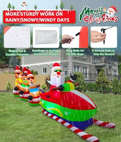 EAONE 12FT Christmas Inflatables Outdoor Decorations, Giant Blow ups Yard Decoration Inflatable Santa Claus Drive Sleight with 3 Reindeers, with Built-in LEDs for Indoor Outdoor Home Holiday Decor
