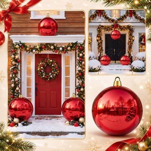 Threan 12 Inch Large Red Shiny Christmas Ball Ornaments for Christmas Tree