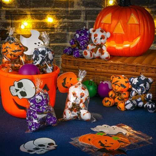 Poen 27 Pack Halloween Mini Plush Bears with Cards Set for Kids Classroom
