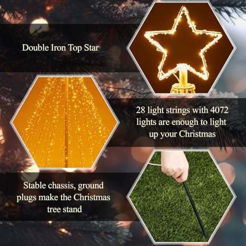 Riakrum 25ft-4072 LEDs Flagpole Christmas Tree Lights Outdoor Decorations with Star Topper, 8 Lighting Modes Pre-lit LED Flag Pole Christmas Tree Lighted Multicolor, Xmas Outside Yard Decoration
