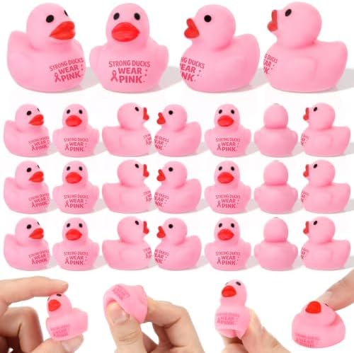 Thenshop 50 Pcs Pink Ribbon Rubber Duck Relief Favors, Awareness Gifts