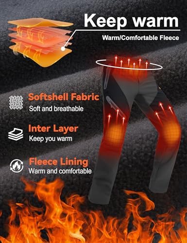 MAGCOMSEN Men's Snow Ski Pants Fleece Lined Water Resistant Winter Pants with 4 Zip Pockets for Snowboard Hiking Outdoor