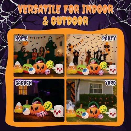 Outvita Halloween Inflatable Pumpkin Candy Combo 8FT, Blow Up Outdoor Decoration with LEDs, Halloween Decor for Yard, Party, Garden