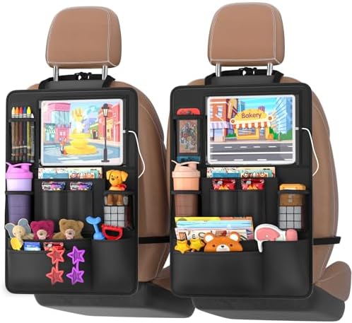 2 Pack Backseat Car Organizer with Tablet Charging Port for Kids Travel