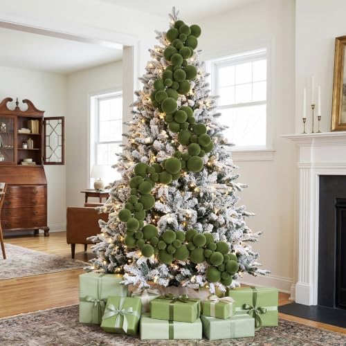 Thiccywoov 9 ft Velvet Christmas Ball Garland Ornament, Green
