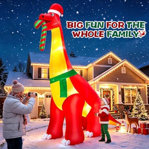 12 Ft Christmas Inflatables Dinosaur Outdoor Decorations, Giant Christmas Blow up,Built in LED Lights, Xmas Inflatable Decor Holiday Party Yard Garden Lawn