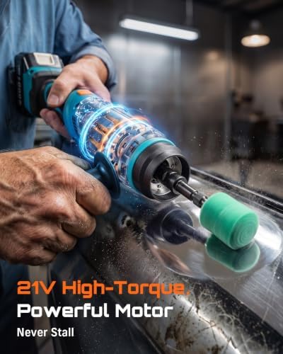 Seesii 21V Cordless Mini Car Polisher, 2-in-1 Dual Head Portable Polishing Machine with LCD 6 Speed & 2x4000mAh Batteries, Compatible with 1.5/2/3 Inch Replaceable Pads for Auto Detailing, Polishing