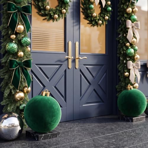 Threan 10 Inch Large Emerald Green Velvet Christmas Ball Ornaments