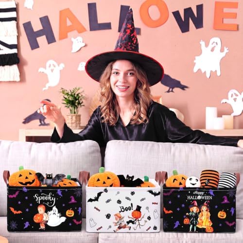 CHENGU 6 Pack Halloween Storage Bins Collapsible Halloween Baskets for Gift