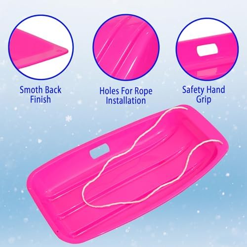 Adult and Kids Plastic Toboggan Snow Sled,Durable Cold-Resistant Flexible Design, with Pull Rope & Handles for Winter Outdoor Sports-35 Inch
