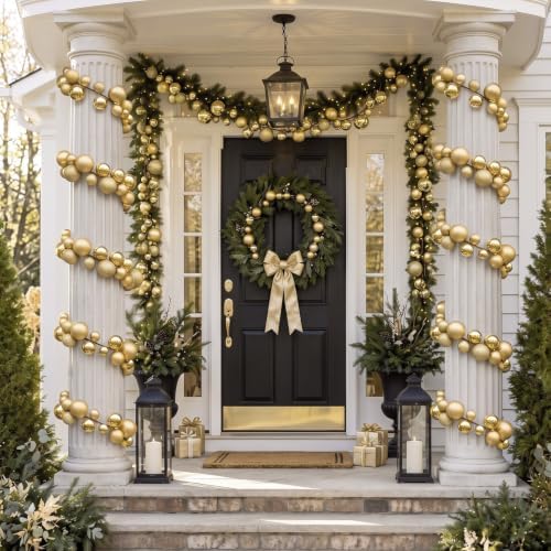 2 Pcs 6 ft Christmas Ball Ornament Garland, Mixed Gold