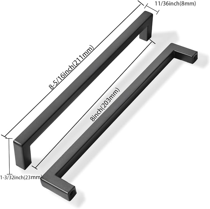 khtumeware 25 Pack 8 inch Center to Center Solid Black Cabinet Pulls Square Bar Drawer Handles Cabinet Handles Matte Black Drawer Pulls Kitchen Cabinet Hardware