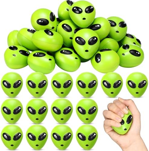 Wettarn 24 Pcs Mini Halloween Alien PU Balls, Alien Party Favor