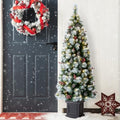 Glitzhome 6 FT Christmas Tree, Pre-Lit Artificial Entrance Trees Greenery Pine Cones and Red Berries Christmas Porch Tree with 200 Warm White Lights for Front Door, Porch, Entryway