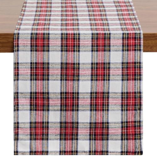 Softalker Christmas Checkered Table Runner, Red and White, 13 x 48 Inch