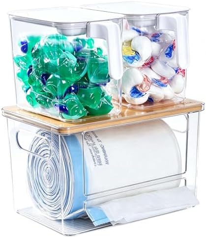 iCASA 3 in 1 Trash Bag and Dishwasher Pod Organizer Garbage Bags Dispenser