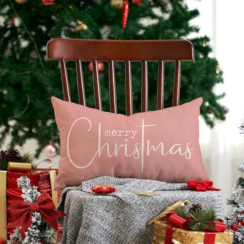 Allorry Christmas Pillow Covers Xmas Decorative Christmas Pink Cotton Cloth Linen Cloth Pillow Cover Sofa Cover Decorative Rectangle Length 12X20 inches